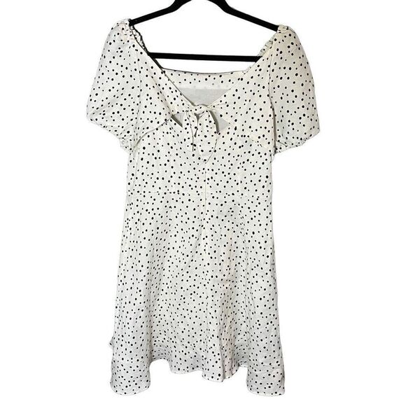 Loft Linen Blend Polka Dotted Bow Dress Size 8 - Picture 3 of 7